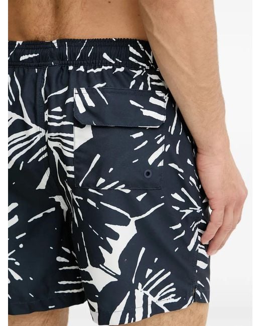 Barbour Blue Edenwood Palm-Print Drawstring Swim Shorts for men