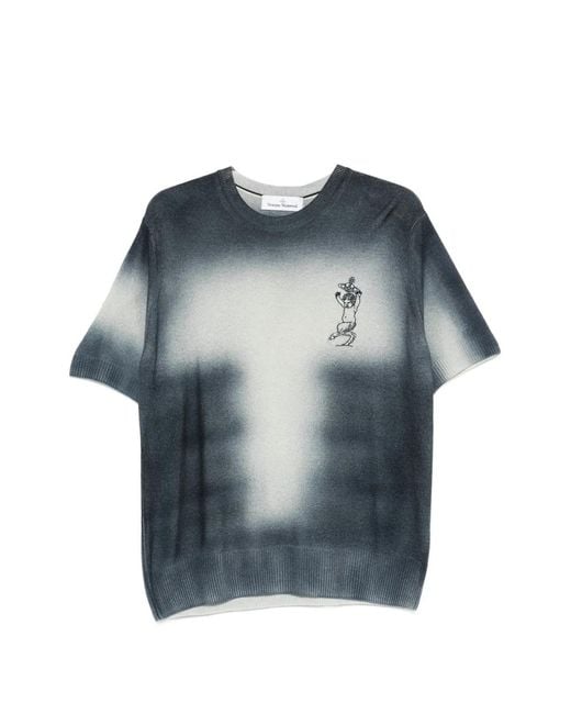 Vivienne Westwood Blue Gradient Knit T-Shirt With Ribbed Details for men