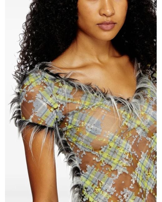 DIESEL Green Tulle Devoré Check Cropped Top