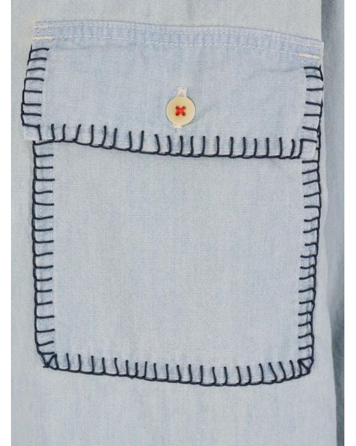 Kuro Blue Contrast-Stitching Shirt
