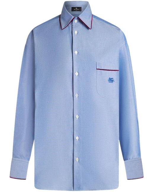 Etro Blue Pegaso-Embroidered Cotton T-Shirt