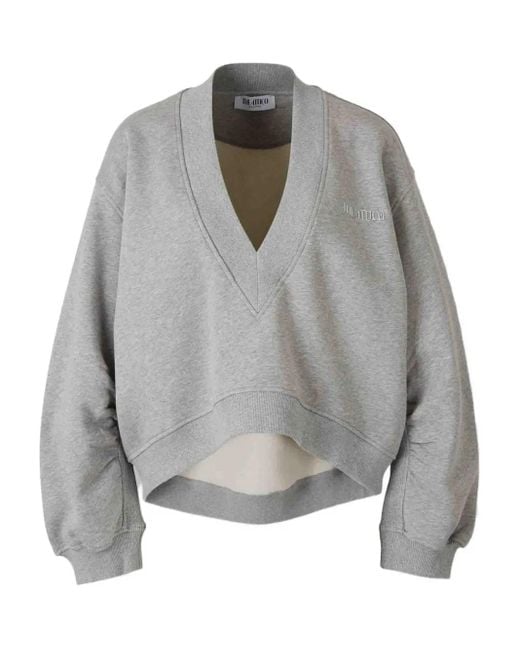 The Attico Gray Logo-Embroidered V-Neck Jumper
