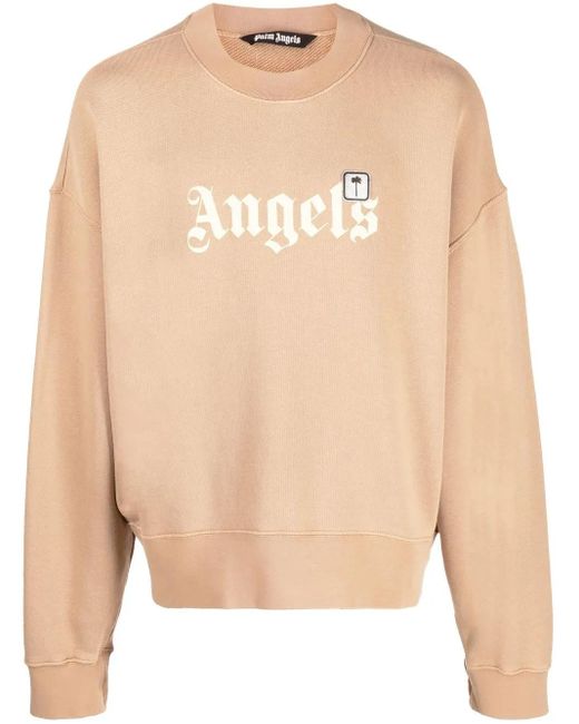 Palm Angels Natural Logo-Print Long-Sleeve Sweatshirt for men