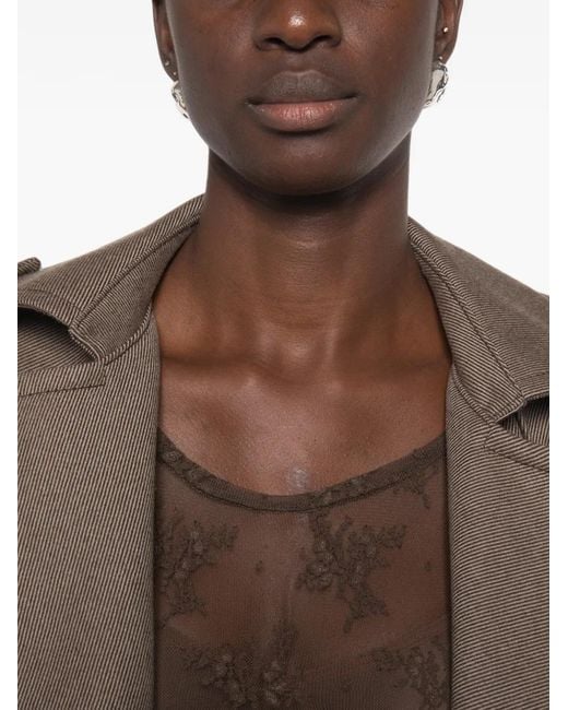 Imperial Brown Floral-Lace Long-Sleeve Top
