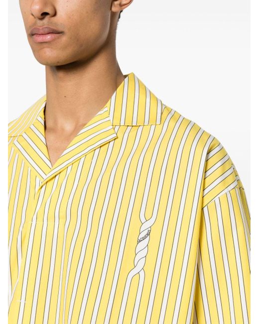 Jacquemus Yellow Striped Polo Cotton Shirt for men