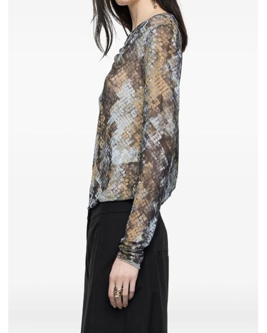Bimba Y Lola Gray Snake-Print Asymmetric Top