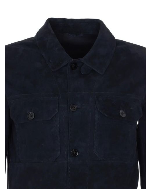 Tom Ford Blue Suede Button-Up Jacket for men