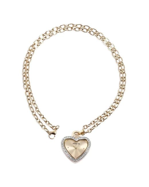 INVICTA WATCH Metallic Necklace Heart-Shaped Crystal-Embellished 28Mm Watch