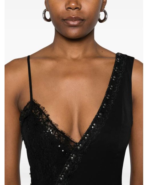 Nissa Black One-Shoulder Lace-Detail Dress