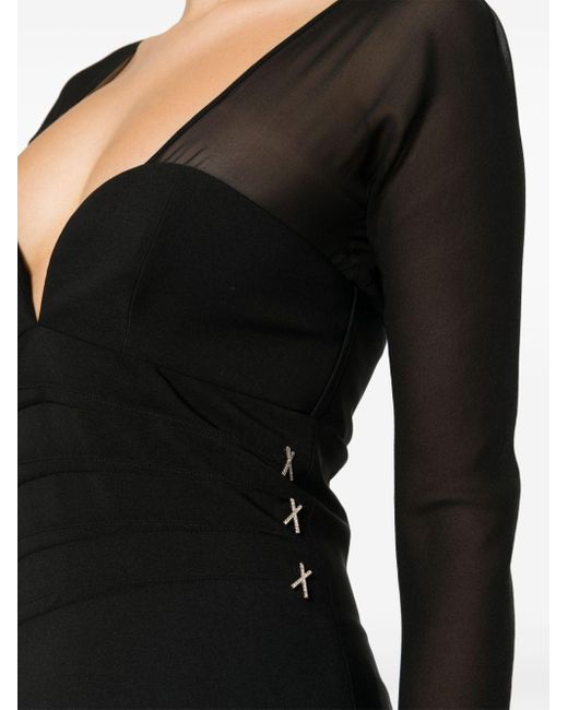 Genny Black Crystal-embellishment Rear-slit Dress