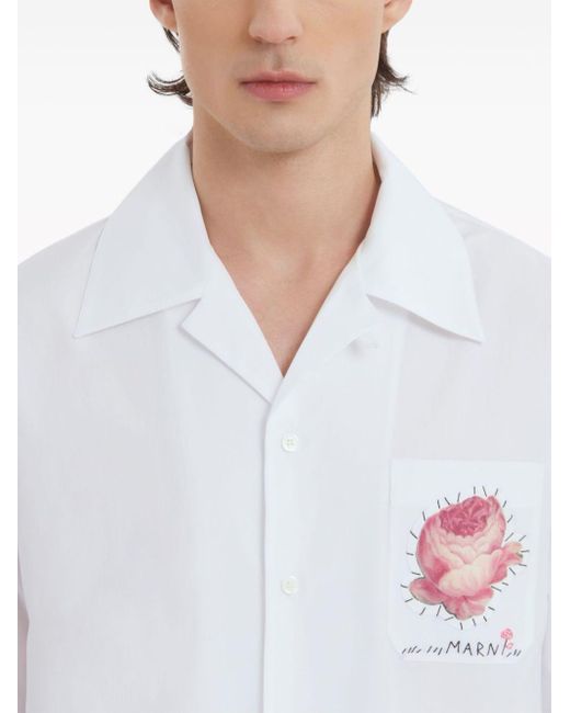 Chemise à fleurs appliquées Marni pour homme en coloris White