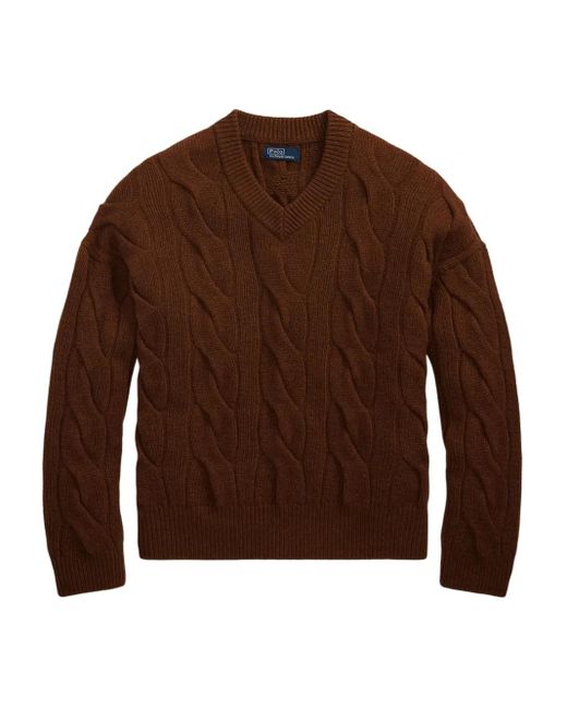 Maglione Con Scollo A V di Polo Ralph Lauren in Brown