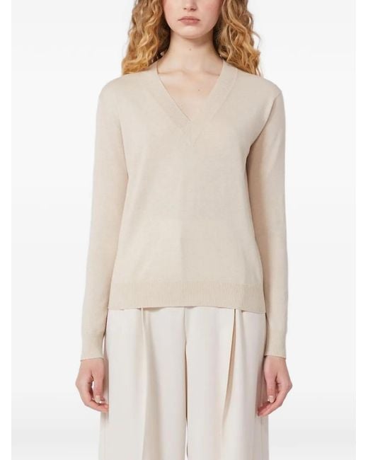 Pull Col V Weekend by Maxmara en coloris Natural