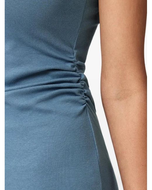 AllSaints Blue Boat Neck Ruched Slim Fit Sleeveless Dress