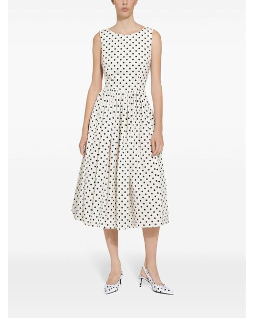 Dolce & Gabbana White Polka-dot Cotton Midi Dress