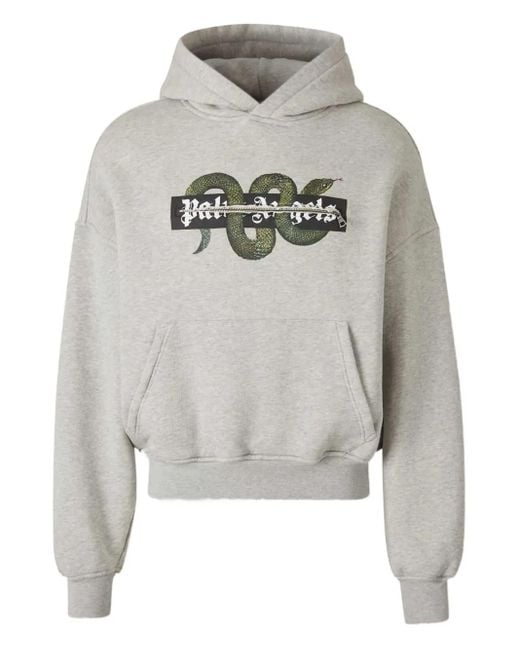 Palm Angels Gray Kangaroo-Pockets Hoodie for men