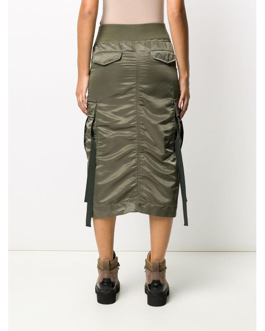 Sacai Nylon Cargo Pocket Midi Skirt in Green - Lyst