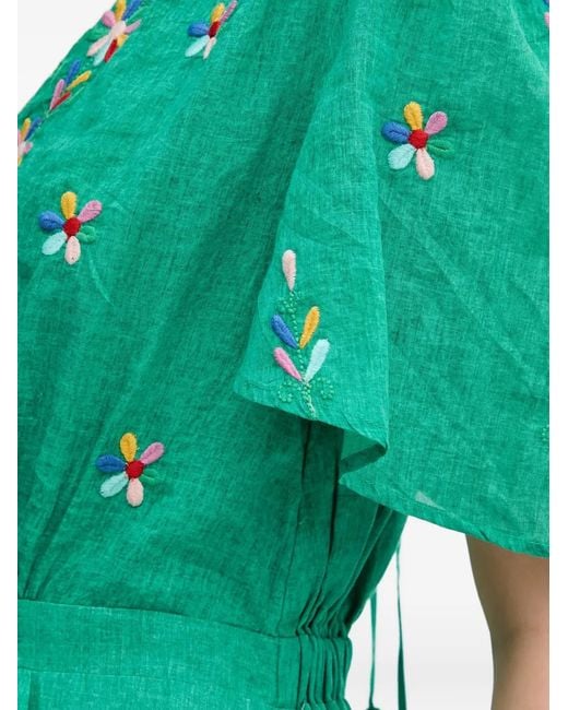La Petite Francaise Green Rachele Embroidered V-Neck Maxi Dress