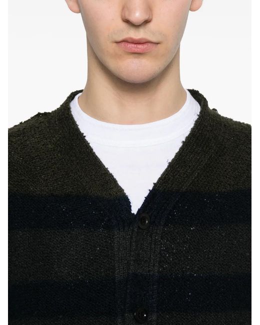 Sacai Black Striped Distressed-Effect Cardigan for men