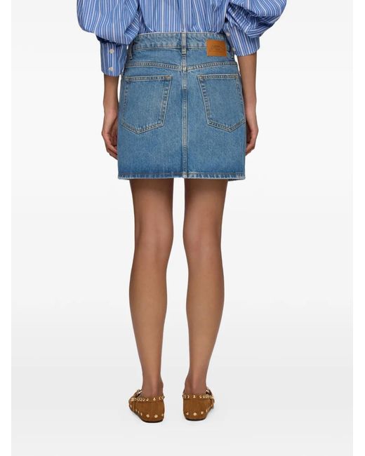 Ganni Blue Lace-Trim Denim Skirt