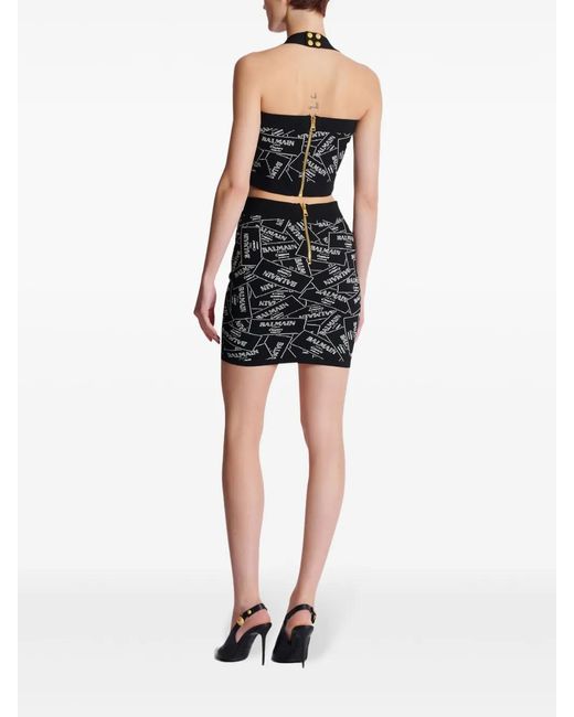 Balmain Black Label-Motif Halterneck Top