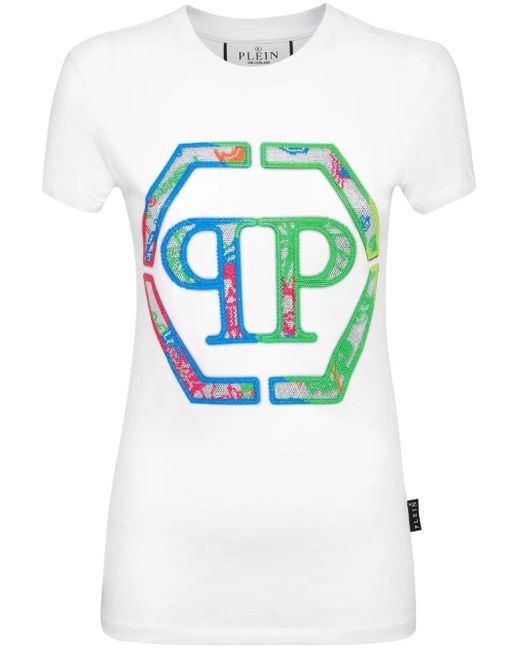 Philipp Plein Blue Logo-Embellished Cotton T-Shirt