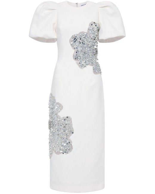 Rebecca Vallance White Layana Crystal-Embellished Midi Dress