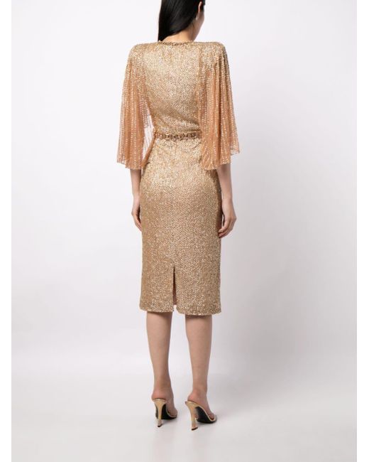 Jenny Packham Natural Hedy Embellished Midi Dress