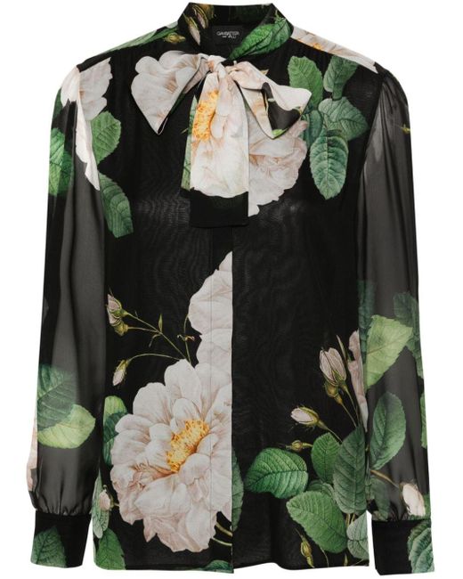Giambattista Valli Green Floral-print Silk Shirt