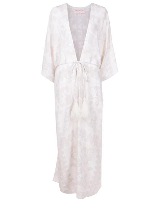 Valentino Garavani White Geometric-Print Beach Cover-Up