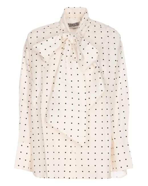 Essentiel Antwerp Natural Polka-Dot Bow-Fastening Blouse