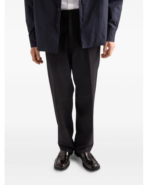 Prada Black Triangle-Logo Wool Trousers for men