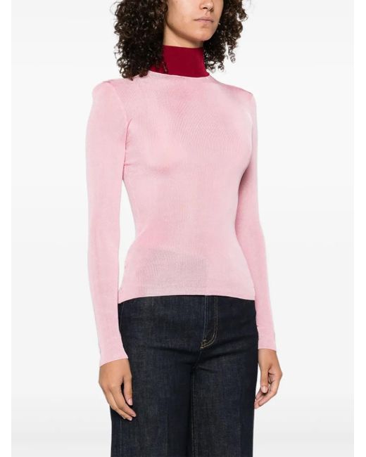 Self-Portrait Pink High-Neck Ribbed Top