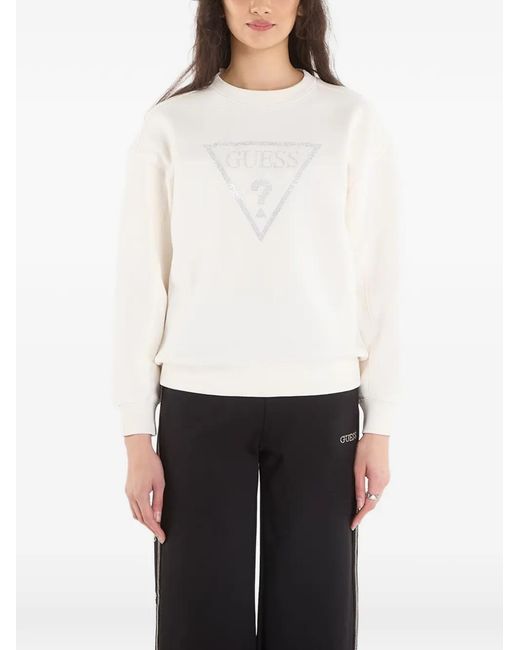 Guess White Triangle-Logo Cotton Sweatshirt