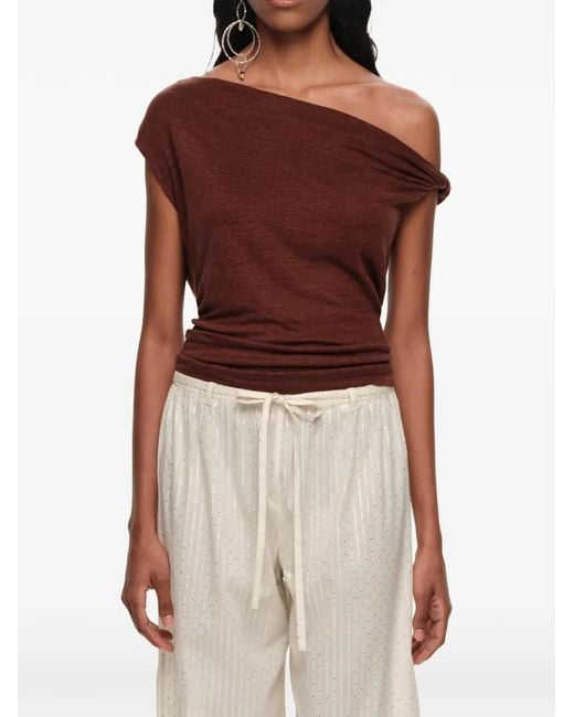Bimba Y Lola Red Linen Knot-Neckline Top
