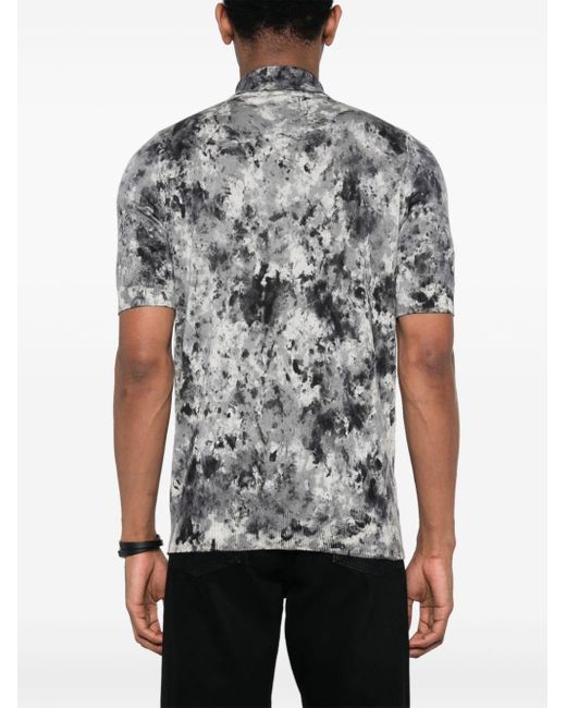 Avant Toi Gray Abstract-print Ribbed Polo Shirt for men