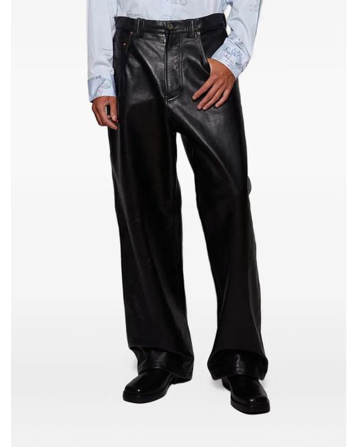 Vetements Black Leather Wide-Leg Trousers for men