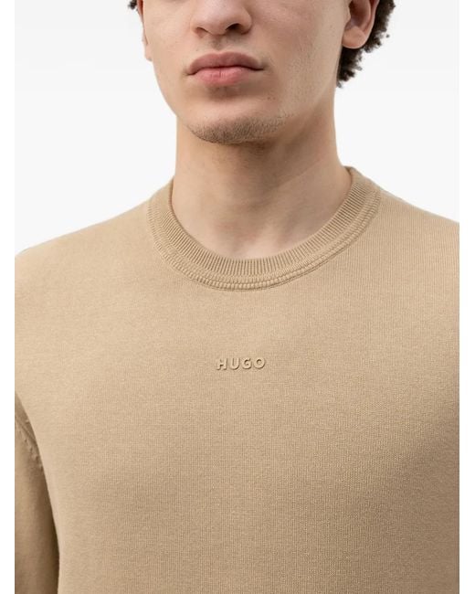 HUGO Natural Logo-Plaque Crew-Neck Sweater for men