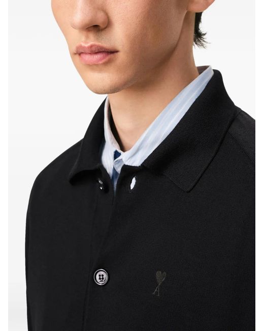 AMI Black Ami De Coeur Chest-Embroidered Cardigan for men