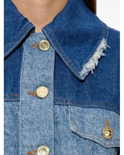 Ganni Blue Panelled Distressed Denim Jacket