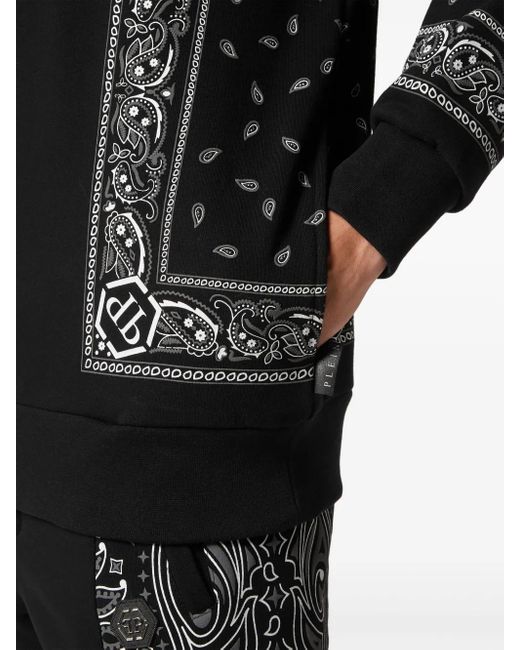 Philipp Plein Black Paisley-Print Hoodie for men