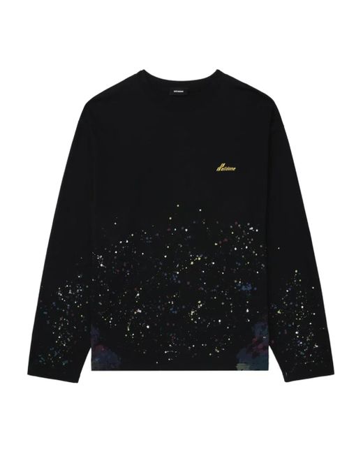 メンズ we11done ペイント ロングtシャツ Black
