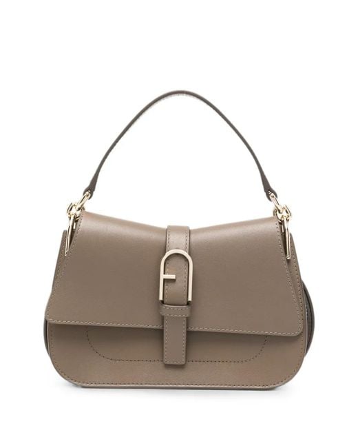 Furla Gray Arch-Logo Leather Shoulder Bag