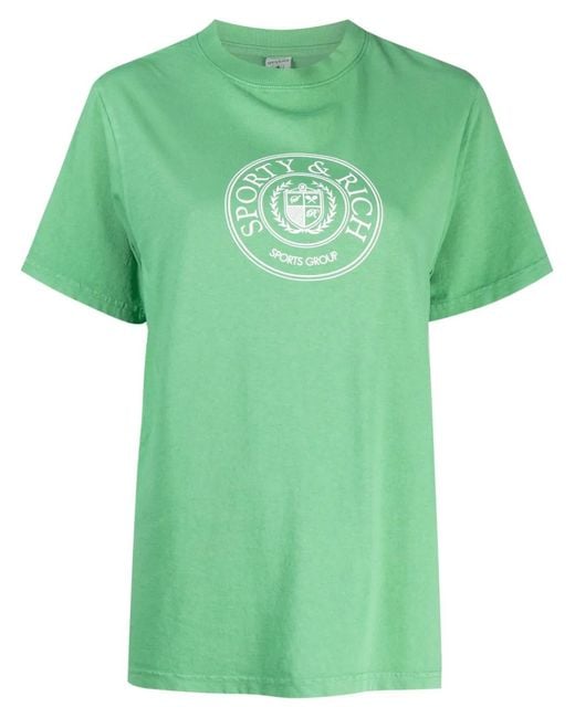 Sporty & Rich Green Logo-Print Cotton T-Shirt