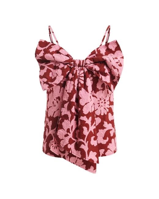 Essentiel Antwerp Red Floral-Print Bow-Detail Blouse