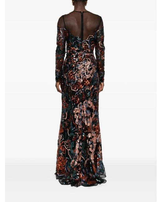 Vestido con motivo floral y lentejuelas Elie Saab de color Black