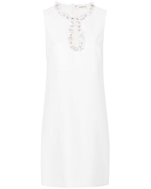 P.A.R.O.S.H. White Sleeveless Sequin-Embellished Dress