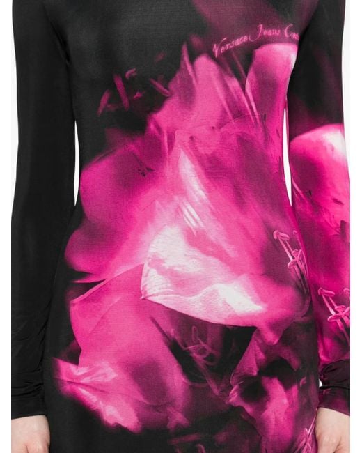 Versace Jeans Couture Pink Floral-Print Long-Sleeve Midi Dress