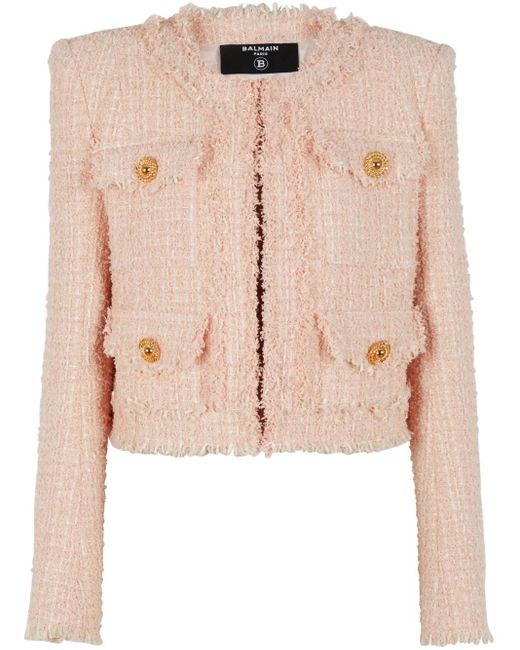 Balmain Kraagloos Tweed Jack in het Pink
