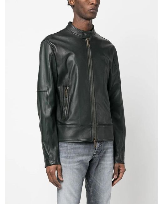 DSquared² Black Leather Biker Jacket for men